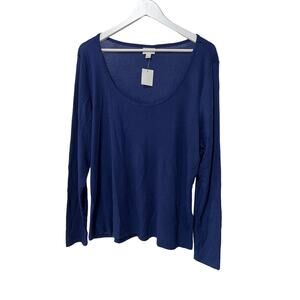 JENNI SOLID LONG-SLEEVE WAFFLE KNIT PAJAMA TOP NAVY BLUE WOMENS MEDIUM